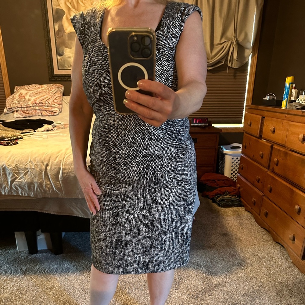 Gray and White One Shoulder Sheath Dress